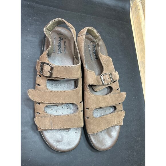 Propét Womens Brown Leather Adjustable Sandals Size 10 S (4A) Narrow Fit - Picture 2 of 8